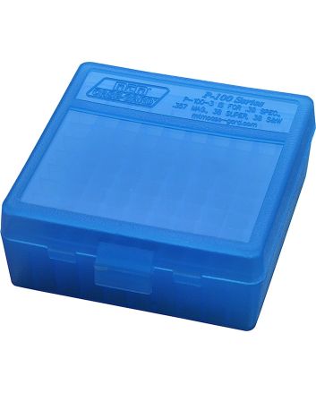 MTM Case-Gard P100324 Ammo Box Flip-Top Multi Caliber Handgun Clear Blue Polypropylene 100rd