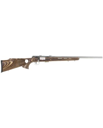 Savage Arms 94725 93 BTVS Full Size 22 WMR 5+1 21" Satin Stainless Heavy Barrel, Satin Drilled &amp; Tapped Stainless Steel Receiver, Natural Brown Thumbhole Laminate Stock, Right Hand