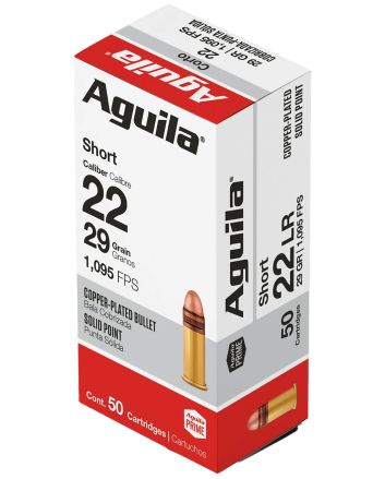 Aguila 1B220110 Super Extra Rimfire 22Short 29gr Copper Plated Solid Point 50 Per Box/20 Case