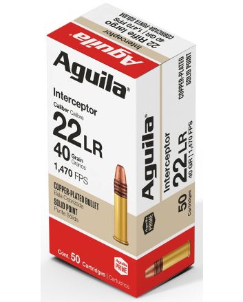 Aguila 1B220320 Interceptor Rimfire 22LR 40gr Copper Plated Solid Point 50 Per Box/20 Case