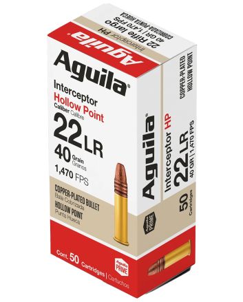 Aguila 1B220321 Interceptor Rimfire 22LR 40gr Copper Plated Hollow Point 50 Per Box/20 Case