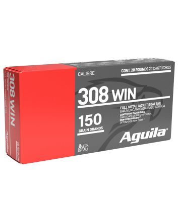 Aguila 1E308110 Target &amp; Range Rifle 308Win 150gr Full Metal Jacket Boat Tail 20 Per Box/25 Case