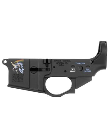 Spikes STLS030CFA Snowflake Stripped Lower Receiver Multi-Caliber 7075-T6 Aluminum Black Anodized with Color Fill for AR-15