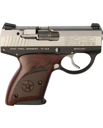 Bond Arms BABP BullPup9Micro-Compact Frame 9mm Luger 7+1, 3.35" Stainless Steel Barrel, Stainless Serrated Steel Slide, Black Aluminum Frame, Engraved Rosewood Grips