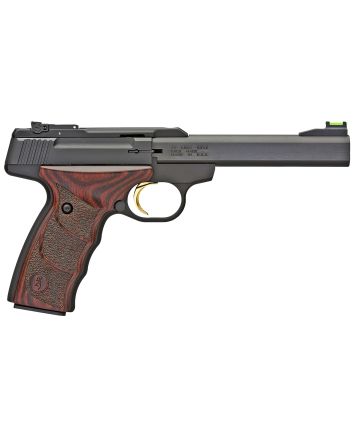 Browning 051429490 Buck Mark Plus *CA Compliant 22 LR 10+1 5.50" Slab Side Barrel, Matte Black Serrated Steel Slide&amp; Aluminum Frame, Brown Finger Grooved Laminate Grips