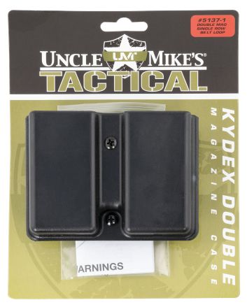 Uncle Mike's 51371 Kydex Double Mag Case Black Kydek, Belt Clip Mount Fits Belts Up To 1.75", Compatible With Single Stack Magazines
