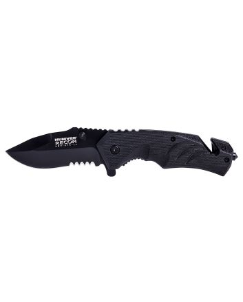 Humvee Adventure Gear HMVKTR15 Tactical Recon3" Folding Drop Point Part Serrated Black Stainless Steel Blade/Black Textured Features Glass Breaker/Seat Belt Cutter Includes Pocket Clip