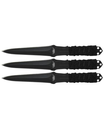 Uzi Accessories UZKTRW003 Throwing Knives3" Fixed Straight Back Plain Black Stainless Steel Blade Black Nylon Cord Wrapped Handle