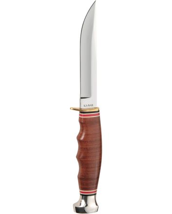 Ka-Bar 1232 Hunter4" Fixed Clip Point Plain Polished 5Cr15MoV SS Blade, Stacked Leather w/Finger Grooves Leather Handle, Includes Sheath
