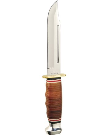 Ka-Bar 1235 Marine Hunter5.88" Fixed Clip Point Plain Polished 4116 SS Blade, Stacked w/Finger Grooves Leather Handle, Includes Sheath