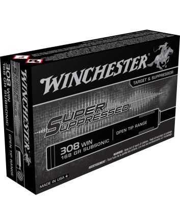 Winchester Ammo SUP308 Super Suppressed308Win 168gr Open Tip Range 20 Per Box/10 Case