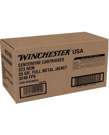 Winchester Ammo W2231000 USA223Rem 55gr Full Metal Jacket 1000rds *Sold by Case