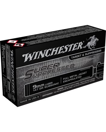 Winchester Ammo SUP9 Super Suppressed9mmLuger Subsonic 147gr Encapsulated Full Metal Jacket 50 Per Box/10 Case