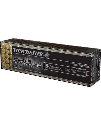 Winchester Ammo SUP22LR Super Suppressed22LR 45gr Black Copper Plated Round Nose 100 Per Box/20 Case