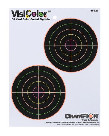 Champion Targets 45826 VisiColor5" Double Bullseye Paper Self-Adhesive 8.50" x 11" Multi-Color 10 Pack