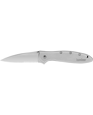 Kershaw 1660ST Leek3" Folding Drop Point Part Serrated Bead Blasted 14C28N Steel Blade Bead Blasted 410 Stainless Steel Handle Includes Pocket Clip