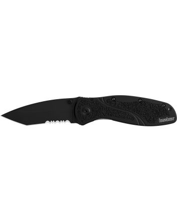 Kershaw 1670TBLKST Blur3.40" Folding Tanto Part Serrated Black DLC 14C28N Steel Blade Black Anodized Aluminum Handle Includes Pocket Clip