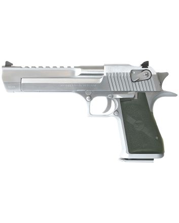 Magnum Research DE50BC Desert Eagle Mark XIX 50 AE Caliber with 6" Picatinny Rail Barrel, 7+1 Capacity, Overall Brushed Chrome Finish Carbon Steel, Beavertail Frame, Serrated Slide &amp; Black Rubber Grip