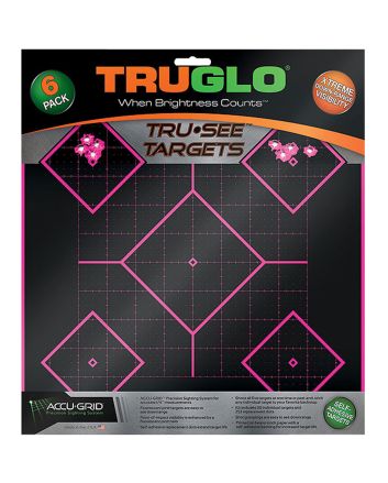 TruGlo TG14P6 Tru-See 5- Diamond Target Self-Adhesive Heavy Paper Black/Pink 12"x12" 6 Pack