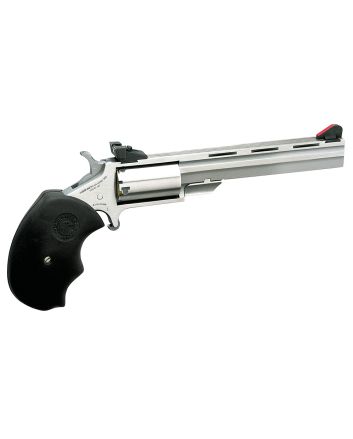 North American Arms MMTM Mini-Master *CA Compliant 22 WMR 5 Shot 4" Vent Rib Barrel, Overall Stainless Steel Finish, Finger Grooved Black Rubber Grip, Adjustable Sights