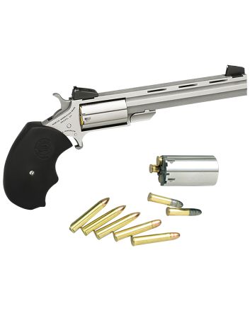 North American Arms MMTC Mini-Master *CA Compliant 22 LR,22 Mag 5rd 4" Overall Stainless Steel with Black Rubber Grip &amp; Adj Sights