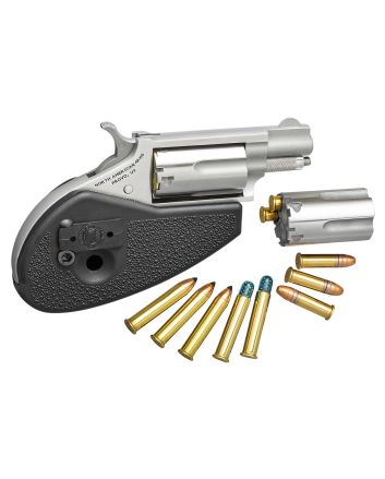 North American Arms 22MSCHG Mini-Revolver22 LR or 22 WMR 5 rd 1.13" Barrel, Overall Stainless Steel Finish, Black Synthetic Holster Grip, Includes Cylinders