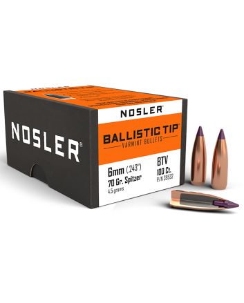 Nosler 39532 Ballistic Tip6mm 70gr Spitzer Point 100/Box