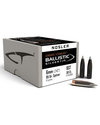 Nosler 51040 Ballistic Silvertip6mm 95gr Spitzer Point 50/Box