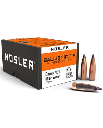 Nosler 24080 Ballistic Tip6mm 80gr Spitzer Point 100/Box