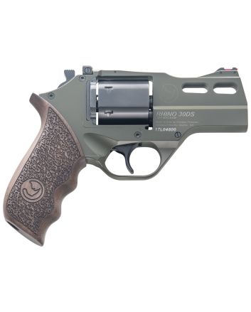 Chiappa Firearms 340285 Rhino 30DSSmall Frame 357 Mag 6 Shot 3" Green Cerakote Steel Vent Rib Barrel, Blued Steel Cylinder, Green Cerakote Aluminum Frame, Walnut Grip, Concealed Hammer