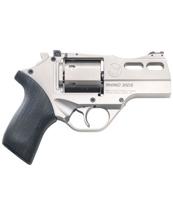 Chiappa Firearms CF340290 Rhino 30SAR *CA Compliant Small Frame 357 Mag 6 Shot, 3" Nickel-Plated Steel Vent Rib Barrel &amp; Cylinder, Nickel-Plated Aluminum Frame, Black Rubber Grip, Concealed Hammer