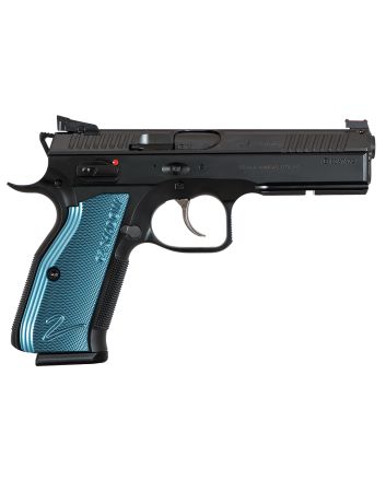 CZ-USA 91257 Shadow 2SA/DA 9mm Luger 4.89" 17+1 Overall Black Nitride Finish with Inside RailedSteel Slide, Blue Aluminum Grip, Non-Tilted Barrel &amp; Picatinny Rail