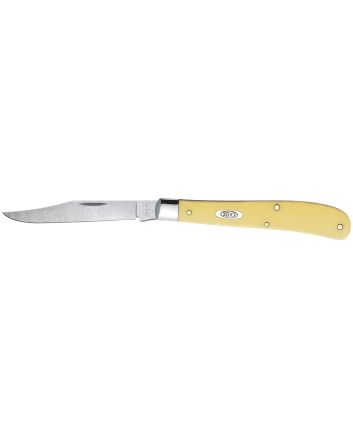 Case 031 S Trapper Slimline 3.25" Folding Clip Point Plain Tumble Polish Chrome Vanadium Steel Blade Yellow Synthetic Handle