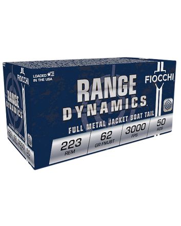 Fiocchi 223C Range Dynamics223Rem 62gr Full Metal Jacket Boat Tail 50 Per Box/20 Case