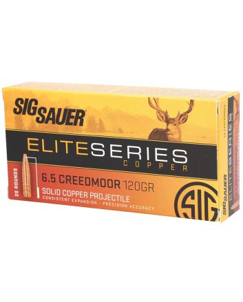 Sig Sauer E65CH120 Elite Copper Hunting6.5Creedmoor 120gr Copper Solid 20 Per Box/10 Case