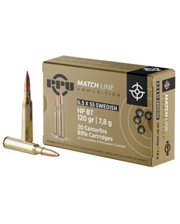 PPU PPM6 Match6.5x55Swedish 120gr Hollow Point Boat Tail 20 Per Box/10 Case