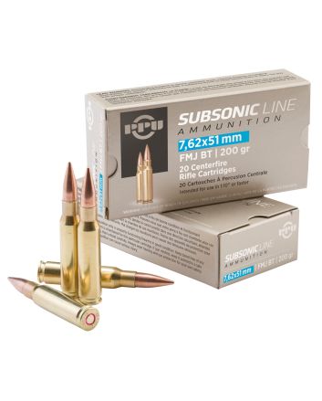 PPU PPS762 Subsonic7.62x51mmNATO 200gr Full Metal Jacket Boat Tail 20 Per Box/10 Case