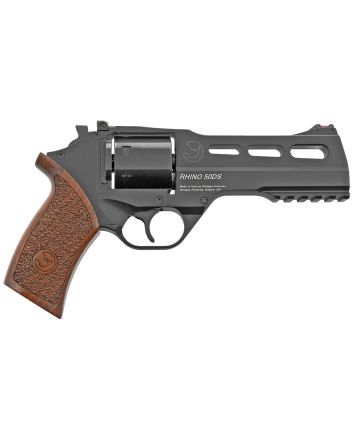 Chiappa Firearms 340220 Rhino 50DSSmall Frame 357 Mag 6 Shot, 5" Black Anodized Steel Vent Rib Barrel, Blued Steel Cylinder, Black Anodized Aluminum Frame, Walnut Grip, Concealed Hammer