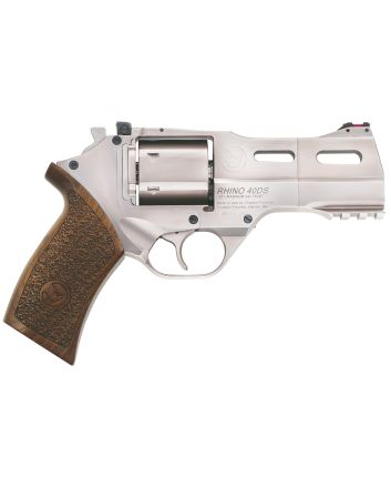 Chiappa Firearms CF340245 Rhino 40SAR *CA Compliant Medium Frame 357 Mag 6 Shot, 4" Nickel-Plated Steel Barrel &amp; Cylinder, Nickel-Plated Aluminum Frame w/Picatinny Rail, Walnut Grip, Concealed Hammer