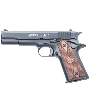 Chiappa Firearms 401038 1911-2222 LR 10+1, 5" Black Steel Barrel, Blued Serrated Slide, Blued Aluminum Frame w/Beavertail, Stippled Walnut Grip, Manual Thumb Safety, Right Hand