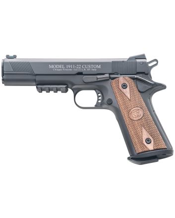 Chiappa Firearms 401101 1911-22 Custom 22 LR 10+1 5" Blued Serrated Steel Slide w/Picatinny Rail &amp; Beavertail Frame, Stippled Walnut Grip