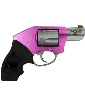 Charter Arms 53831 Undercover Lite Pink Lady Small 38 Special, 5 Shot 2" Stainless Steel Barrel &amp; Cylinder, Pink Aluminum Frame w/Black Finger Grooved Rubber Grip, Concealed Hammer
