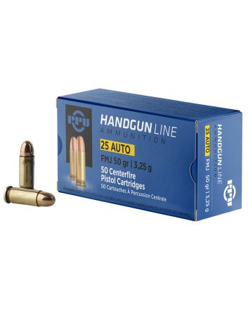 PPU PPH25 Handgun25ACP 50gr Full Metal Jacket 50 Per Box/20 Case
