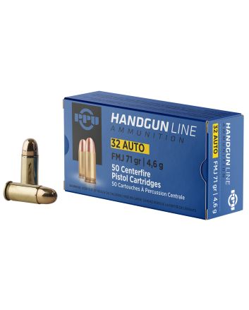 PPU PPH32AF Handgun32ACP 71gr Full Metal Jacket 50 Per Box/20 Case