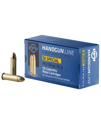 PPU PPH38SF Handgun38Special 130gr Full Metal Jacket 50 Per Box/10 Case