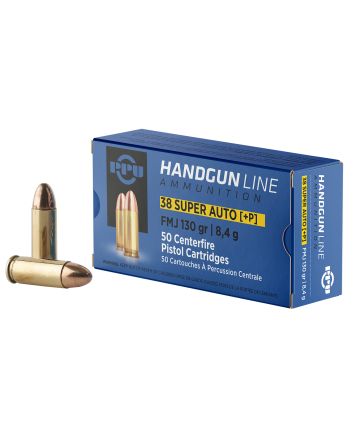 PPU PPH38SU Handgun38Super+P 130gr Full Metal Jacket 50 Per Box/10 Case