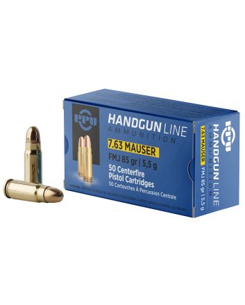 PPU PPH763 Handgun7.63mmMauser 85gr Full Metal Jacket 50 Per Box/10 Case