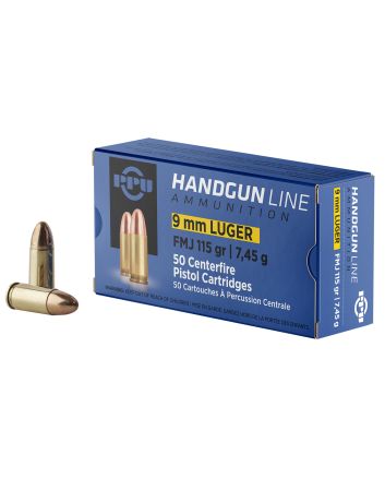 PPU PPH9F1 Handgun9mmLuger 115gr Full Metal Jacket 50 Per Box/20 Case