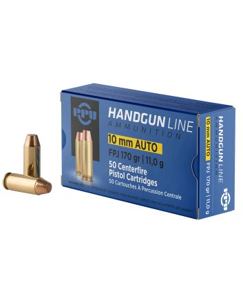PPU PPH10F Handgun10mmAuto 170gr Flat Point Jacketed 50 Per Box/10 Case