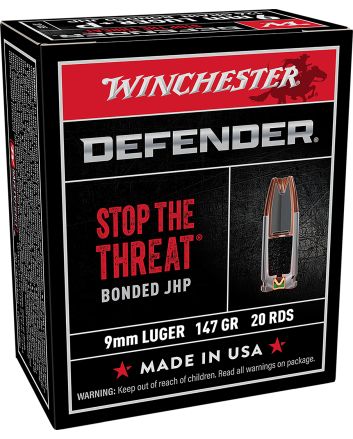 Winchester Ammo S9MMPDB1 Defender9mmLuger 147gr Bonded Jacket Hollow Point 20 Per Box/10 Case
